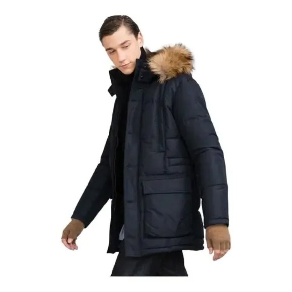 Zara Puffy Parka - Navy Blue Size Small